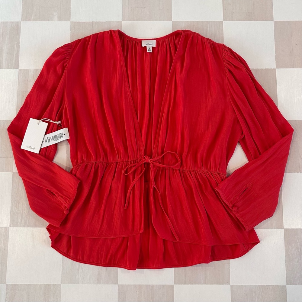 nwt aritzia wilfred shanina blouse flame scarlet red cottagecore peasant top